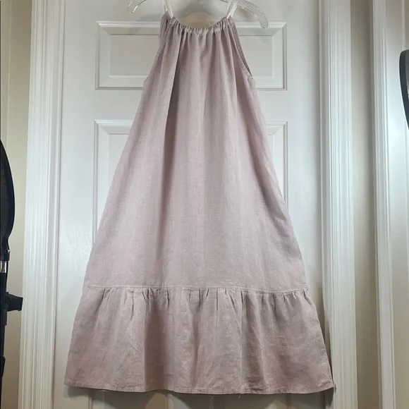 Crown Linen Designs Light Pink 100% Linen Sun Dress With Pockets Sz L/ XL - Picture 2 of 13